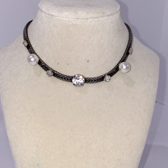 Anthropologie Dannijo Gunmetal Chocker Chrystal And Faux Pearl Embellishment - Picture 1 of 7